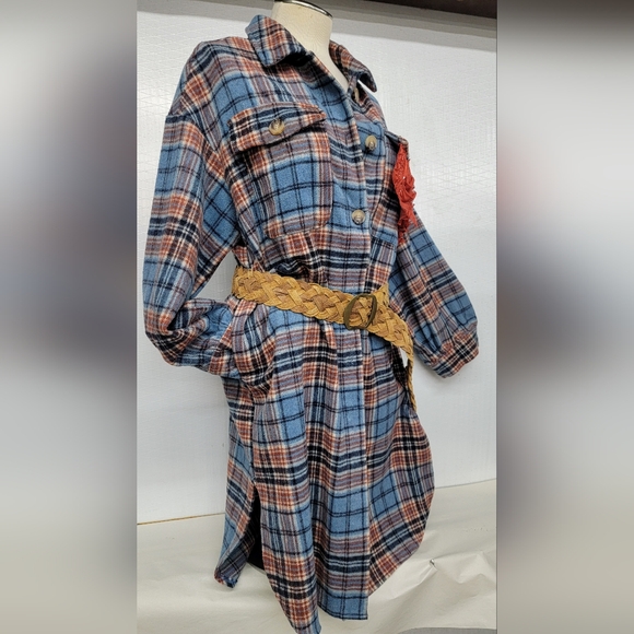 Vamp Designs Jackets & Blazers - Southwest Thunderbird Flannel Plaid Long Coat Upcycled Renewed